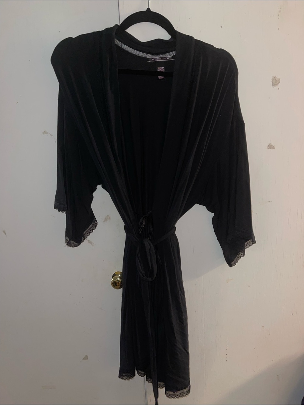 NWOT Victoria's Secret Black Lace-Trim Kimono Robe